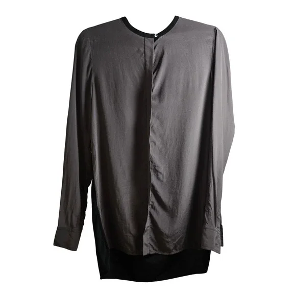 Vince 100% Silk Gray Longline Blouse 6 Mixed Media Back Minimalist Corporatecore - Picture 3 of 11